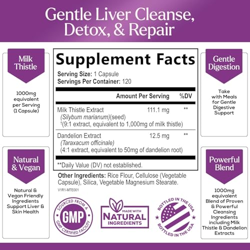 Nature's Milk Thistle Extract - Liver Cleanse & Detox - 120 Capsules
| Milk Thistle Extract with Dandelion - Liver Heal