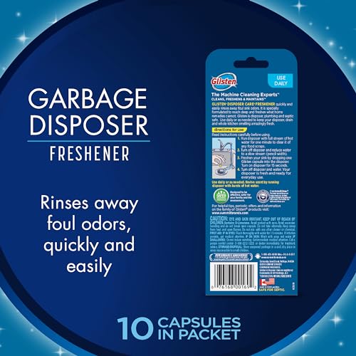 Glisten Garbage Disposer Freshener, Odor Eliminator for Sink Disposal, Quick and Easy-to-Use, Lemon Scent, 10 Capsules b