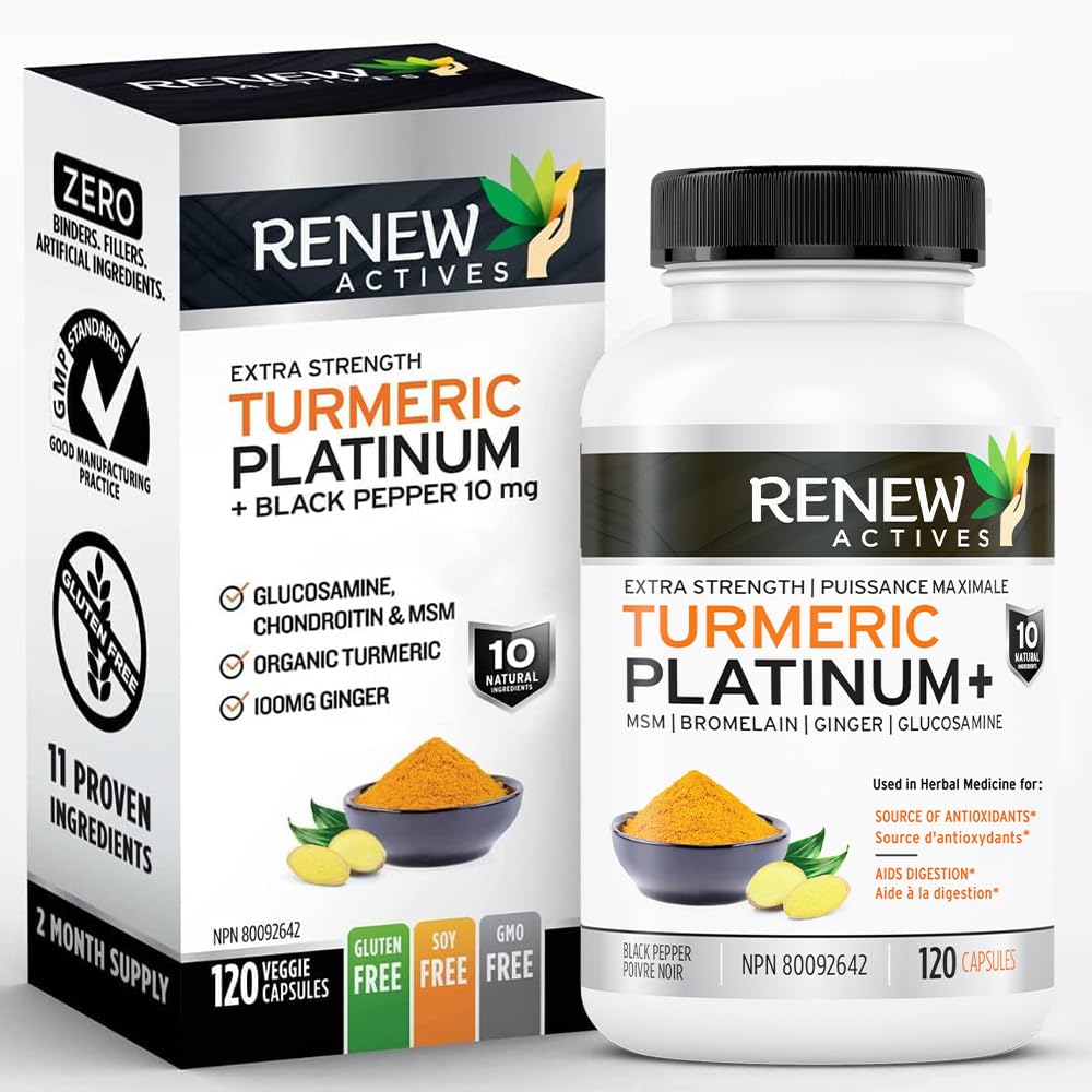 Renew Actives Turmeric Platinum 1350MG 120 Capsules with Black Pepper & Ginger – Antioxidant & Immunity Boost – Reduces