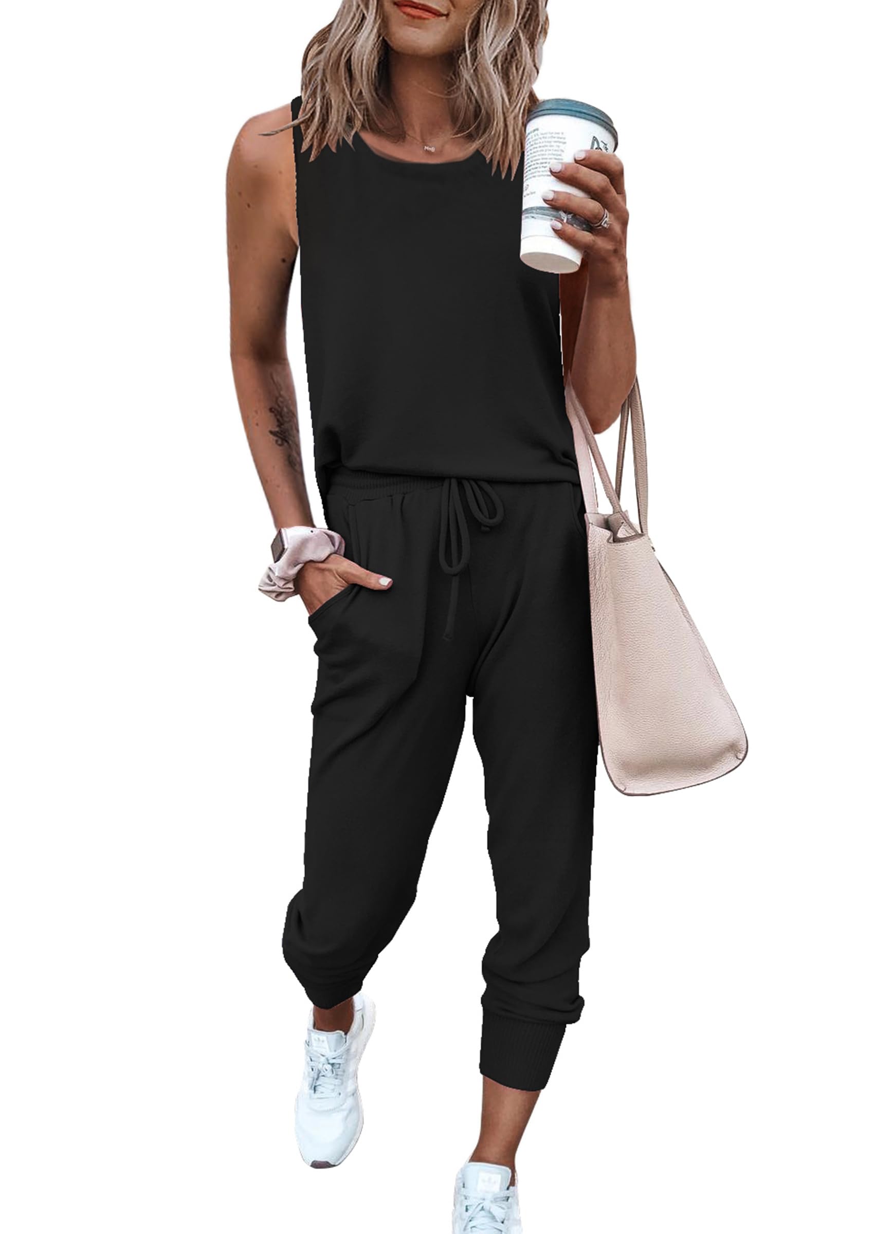  PrettyGarden Women's Summer Casual Two Piece Outfit Sets Sleeveless Crewneck Tops Matching Travel Tracksuit
| PrettyGar