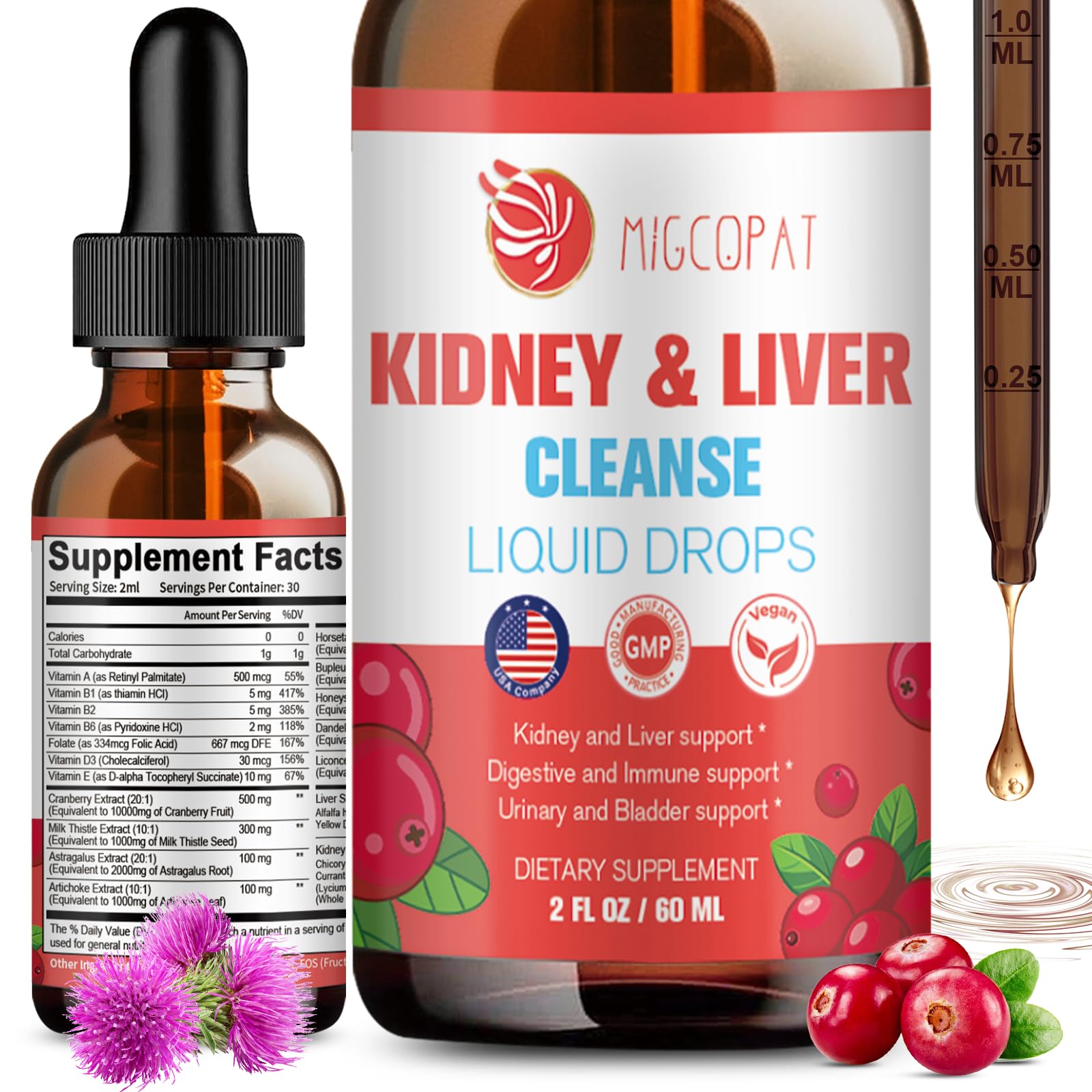 Kidney and Liver Cleanse Detox & Repair Drops for Natural Herbal Support
| Cranberry and Milk Thistle Kidney and Liver